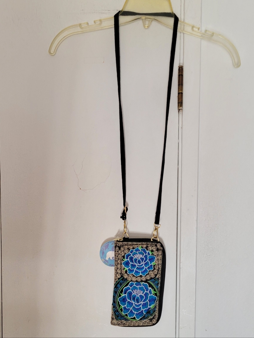 Embroidered Blue Floral Crossbody Wallet - Picture 2 of 9